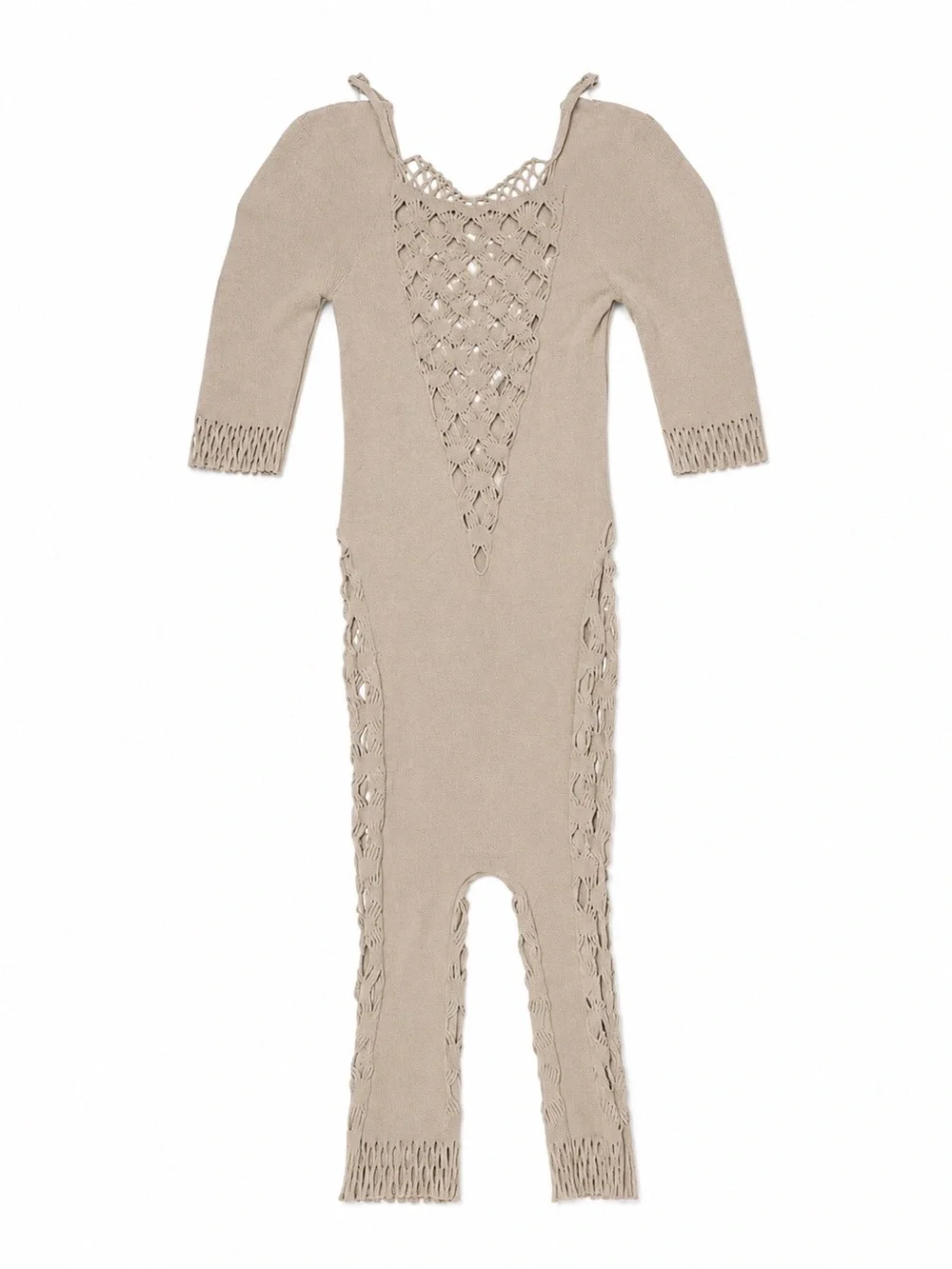 Postergirl Beige Knit Lace-Front Baby One-Piece Bodysuit